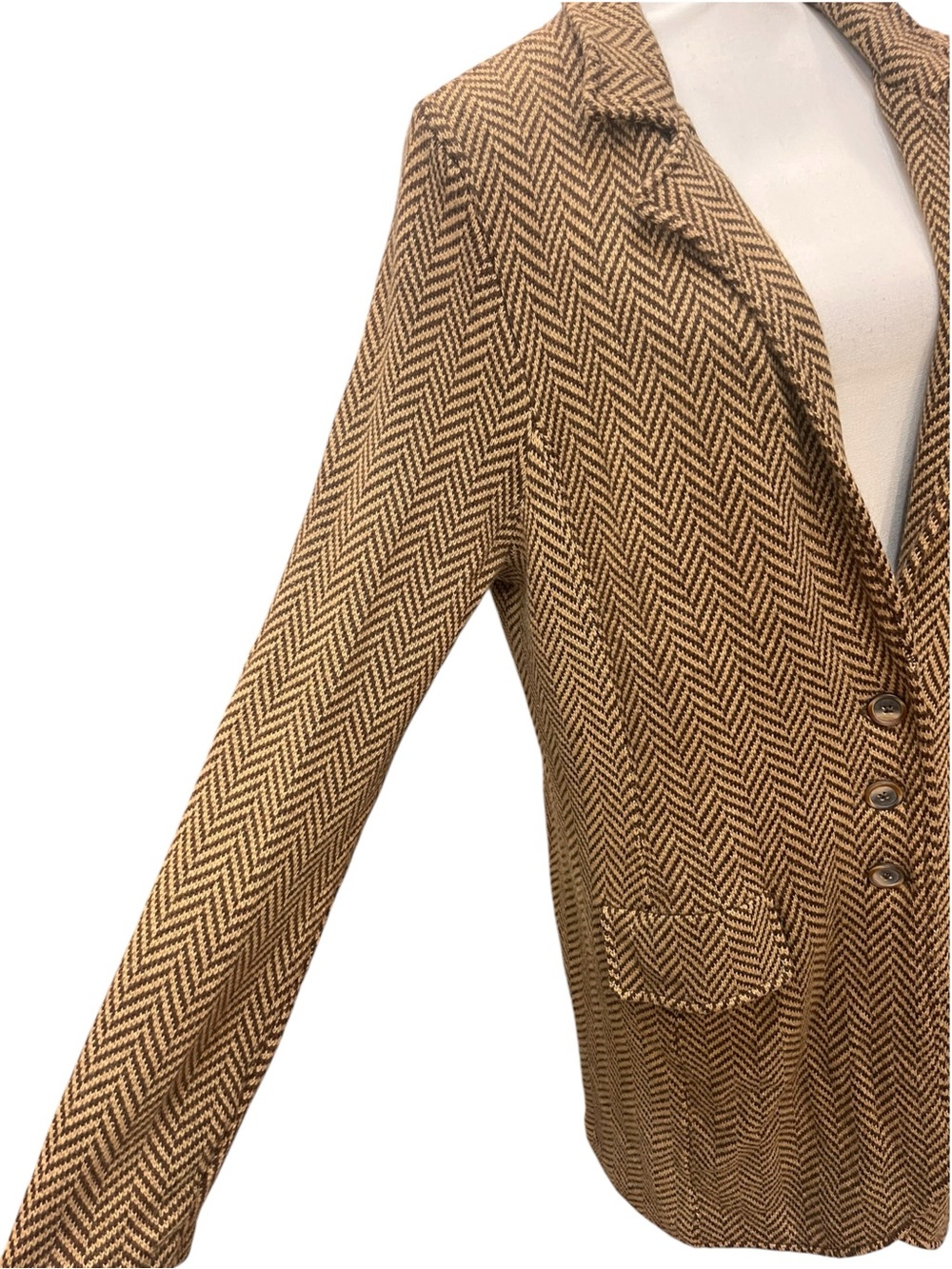 Lauren Ralph Lauren 1X Brown Herringbone Wool Cashmere Long Blazer Jacket - Picture 8 of 14